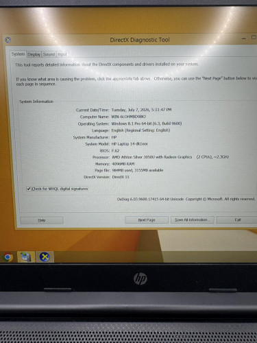 ნოუთბუქი HP AMD Athlon  ID : 550144-I